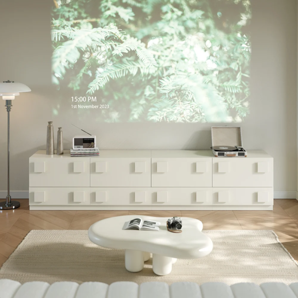 Modanio Modern White Wood TV Stand with 4 Drawer Convert to Tall Media Cabinet for TV