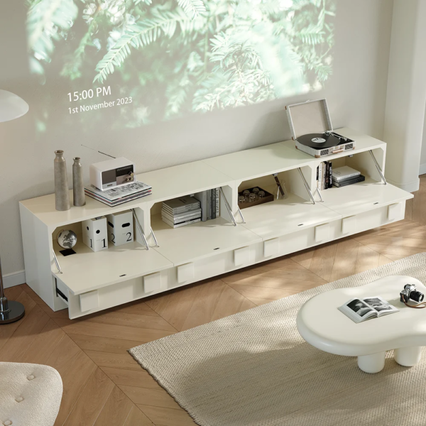 Modanio Modern White Wood TV Stand with 4 Drawer Convert to Tall Media Cabinet for TV