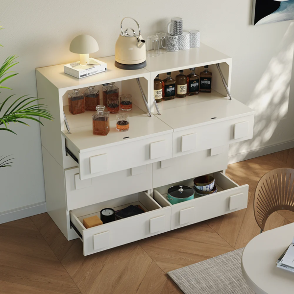 Modanio Modern White Wood TV Stand with 4 Drawer Convert to Tall Media Cabinet for TV