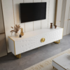 Modanio Art Deco White TV Console with 4 Doors & 6 Shelves with Accent Gold Handle