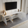 Modanio Art Deco White TV Console with 4 Doors & 6 Shelves with Accent Gold Handle