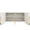 Modanio Art Deco White TV Console with 4 Doors & 6 Shelves with Accent Gold Handle