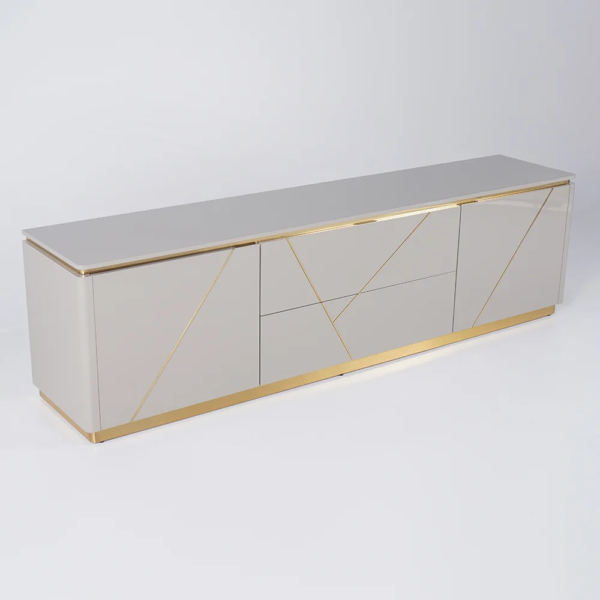 Modanio Luxe Grey & Gold TV Console with Drawer and Open Shelving