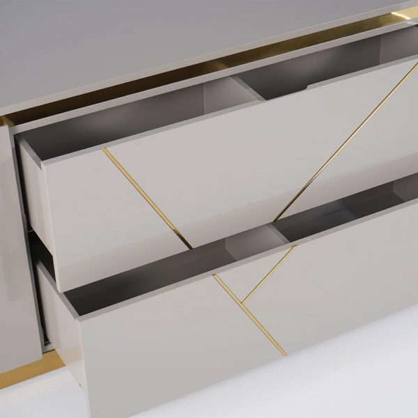 Modanio Luxe Grey & Gold TV Console with Drawer and Open Shelving