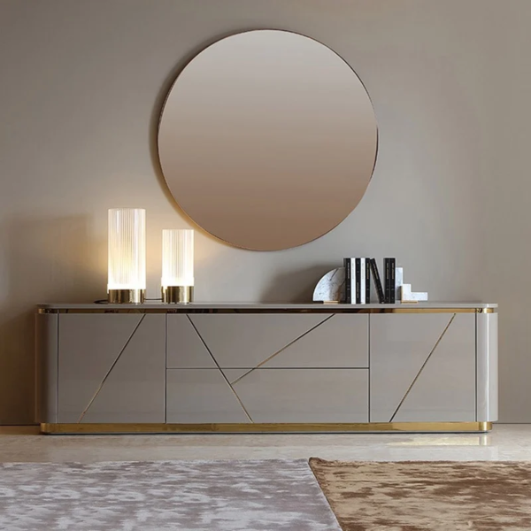 Modanio Luxe Grey & Gold TV Console with Drawer and Open Shelving