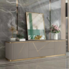 Modanio Luxe Grey & Gold TV Console with Drawer and Open Shelving