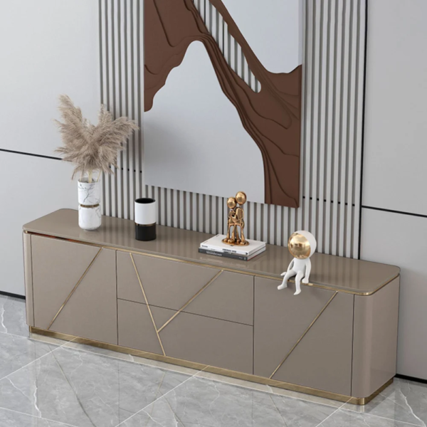 Modanio Luxe Grey & Gold TV Console with Drawer and Open Shelving