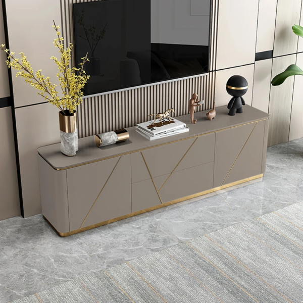 Modanio Luxe Grey & Gold TV Console with Drawer and Open Shelving