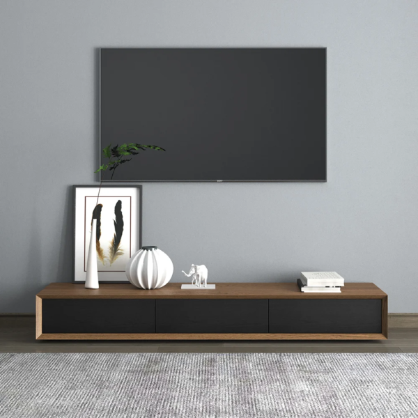 Modanio Modern Walnut TV Console Rectangle Media Stand Walnut TV Console with 3 Drawers
