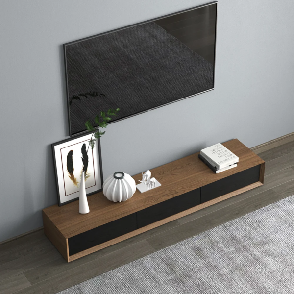 Modanio Modern Walnut TV Console Rectangle Media Stand Walnut TV Console with 3 Drawers