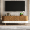 Modanio Wovent Mid-Century Modern Walnut Wood Tall TV Console with Storage