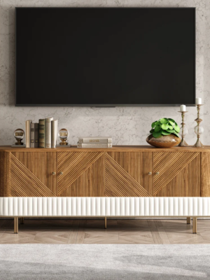 MOD-TC-11_1 Modanio Wovent Mid-Century Modern Walnut Wood Tall TV Console with Storage