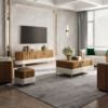 Modanio Wovent Mid-Century Modern Walnut Wood Tall TV Console with Storage