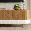 Modanio Wovent Mid-Century Modern Walnut Wood Tall TV Console with Storage
