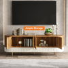 Modanio Wovent Mid-Century Modern Walnut Wood Tall TV Console with Storage