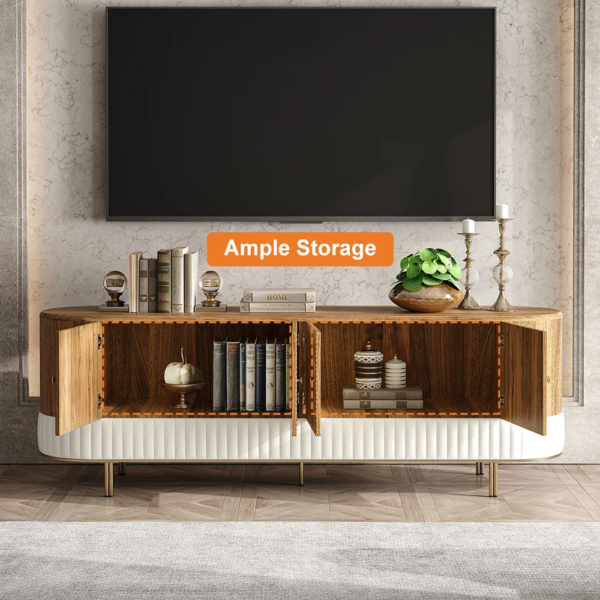 Modanio Wovent Mid-Century Modern Walnut Wood Tall TV Console with Storage