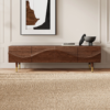 Modanio Lake Mid Century TV Stand with Wavy Design Walnut Storage 4 Drawer
