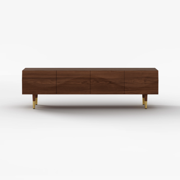 Modanio Lake Mid Century TV Stand with Wavy Design Walnut Storage 4 Drawer