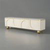 Modanio Modern Off White TV Console with Marble Top, Wood 4 Doors with 2 Shelves Media Console