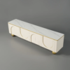 Modanio Modern Off White TV Console with Marble Top, Wood 4 Doors with 2 Shelves Media Console