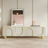 Modanio Modern Off White TV Console with Marble Top, Wood 4 Doors with 2 Shelves Media Console