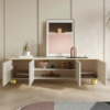 Modanio Modern Off White TV Console with Marble Top, Wood 4 Doors with 2 Shelves Media Console