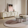 Modanio Modern Off White TV Console with Marble Top, Wood 4 Doors with 2 Shelves Media Console