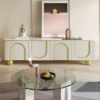 Modanio Modern Off White TV Console with Marble Top, Wood 4 Doors with 2 Shelves Media Console