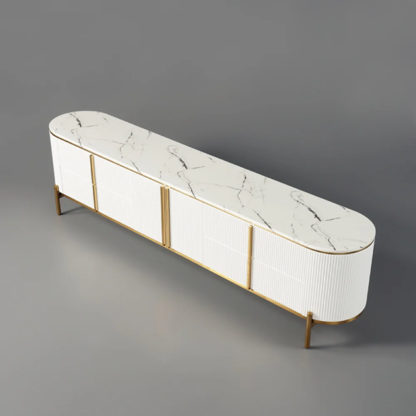 Modanio Gline Modern Oval TV Unit White Marble Top with Drawers & Storage