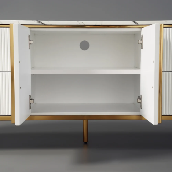 Modanio Gline Modern Oval TV Unit White Marble Top with Drawers & Storage