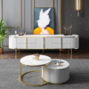 Modanio Gline Modern Oval TV Unit White Marble Top with Drawers & Storage