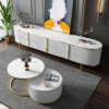 Modanio Gline Modern Oval TV Unit White Marble Top with Drawers & Storage