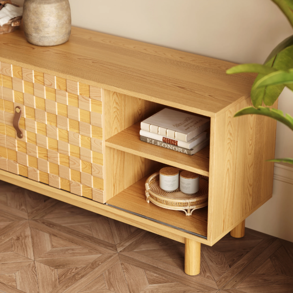 Modanio Natural Wood Mid Century TV Stand with Storage