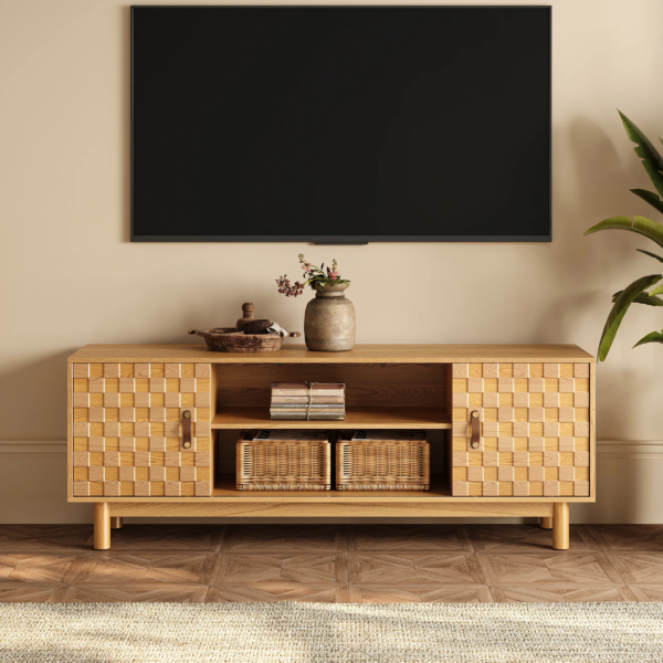 Modanio Natural Wood Mid Century TV Stand with Storage