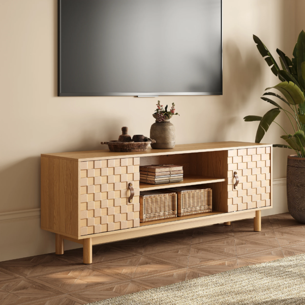 Modanio Natural Wood Mid Century TV Stand with Storage