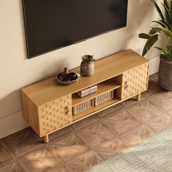 Modanio Natural Wood Mid Century TV Stand with Storage
