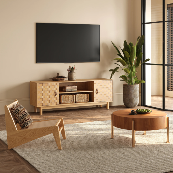 Modanio Natural Wood Mid Century TV Stand with Storage