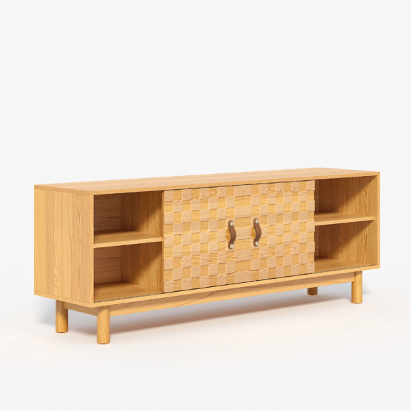 Modanio Natural Wood Mid Century TV Stand with Storage