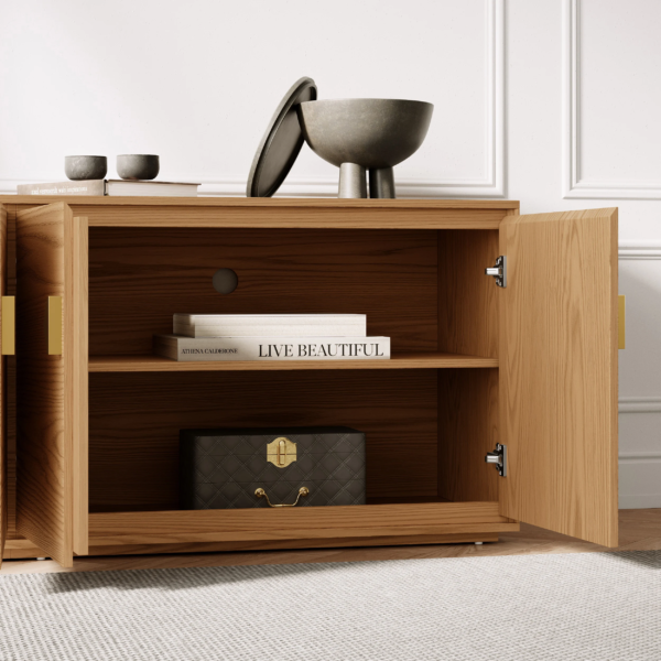 Modanio Natural Wood Tall TV Stand with Storage