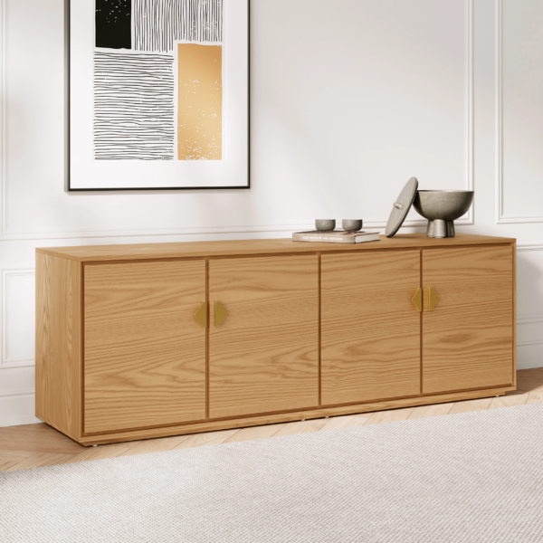 Modanio Natural Wood Tall TV Stand with Storage