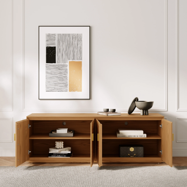 Modanio Natural Wood Tall TV Stand with Storage