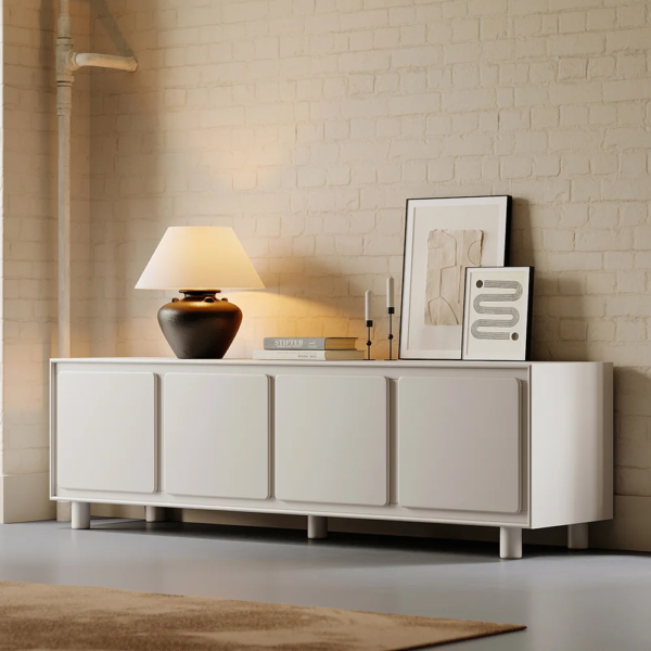 Modanio Modern White Rectangle Tall TV Stand with Storage - Modanio