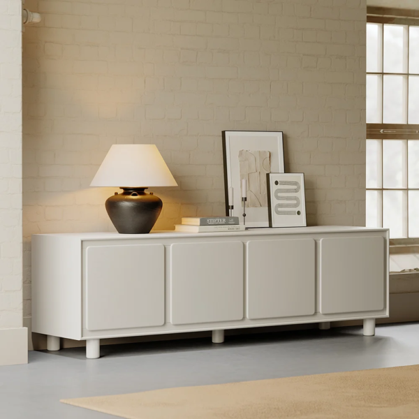 Modanio Modern White Rectangle Tall TV Stand with Storage - Modanio