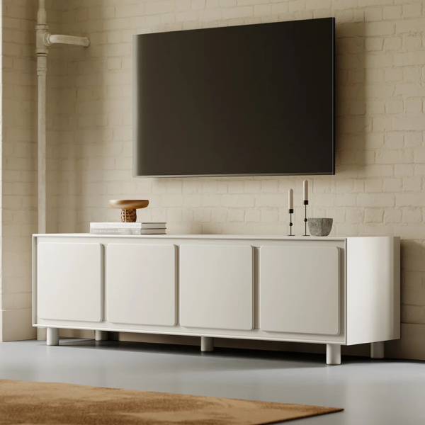 Modanio Modern White Rectangle Tall TV Stand with Storage - Modanio