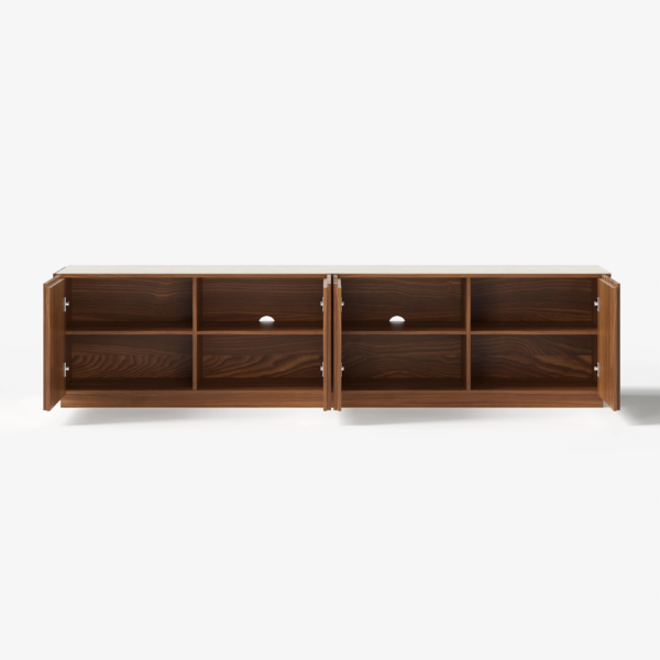 Modanio Ash Wood Slatted Walnut TV Console with Italian Marble Top - Modanio