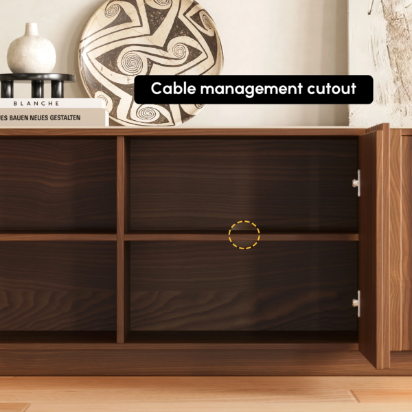 Modanio Ash Wood Slatted Walnut TV Console with Italian Marble Top - Modanio