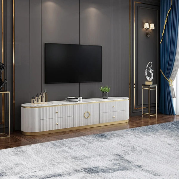 Modanio Plalue Modern White TV Console with 4 Drawers - Modanio
