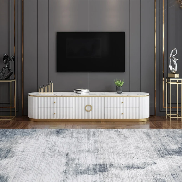 Modanio Plalue Modern White TV Console with 4 Drawers - Modanio