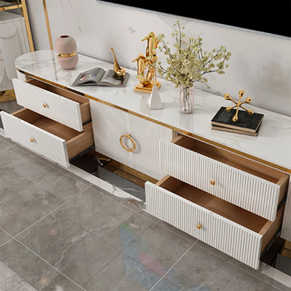 Modanio Plalue Modern White TV Console with 4 Drawers - Modanio