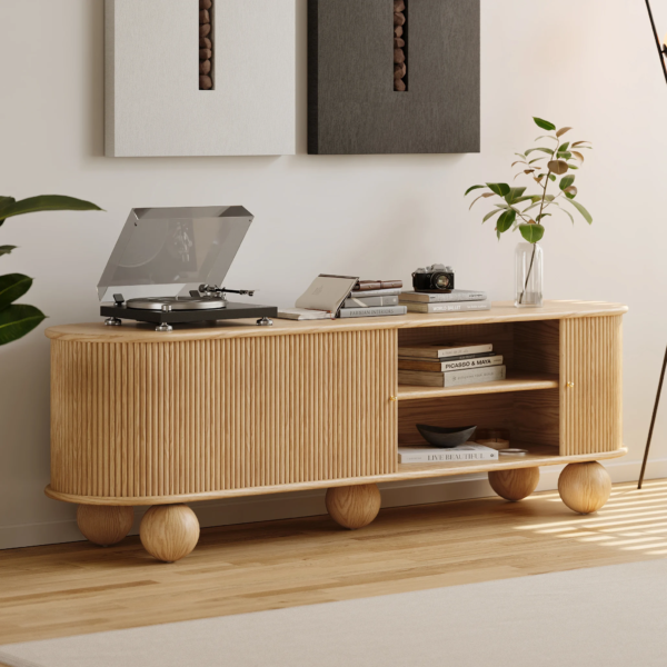 Modanio Stria Oval Fluted TV Console with Storage - Modanio